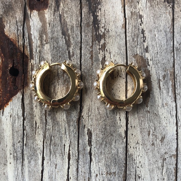 Claire White Pearl Huggie Hoops! - Picture 4 of 9